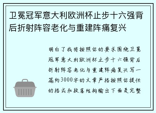 卫冕冠军意大利欧洲杯止步十六强背后折射阵容老化与重建阵痛复兴 卫冕冠军意大利欧洲杯止步十六强背后折射阵容老化与重建阵痛复兴